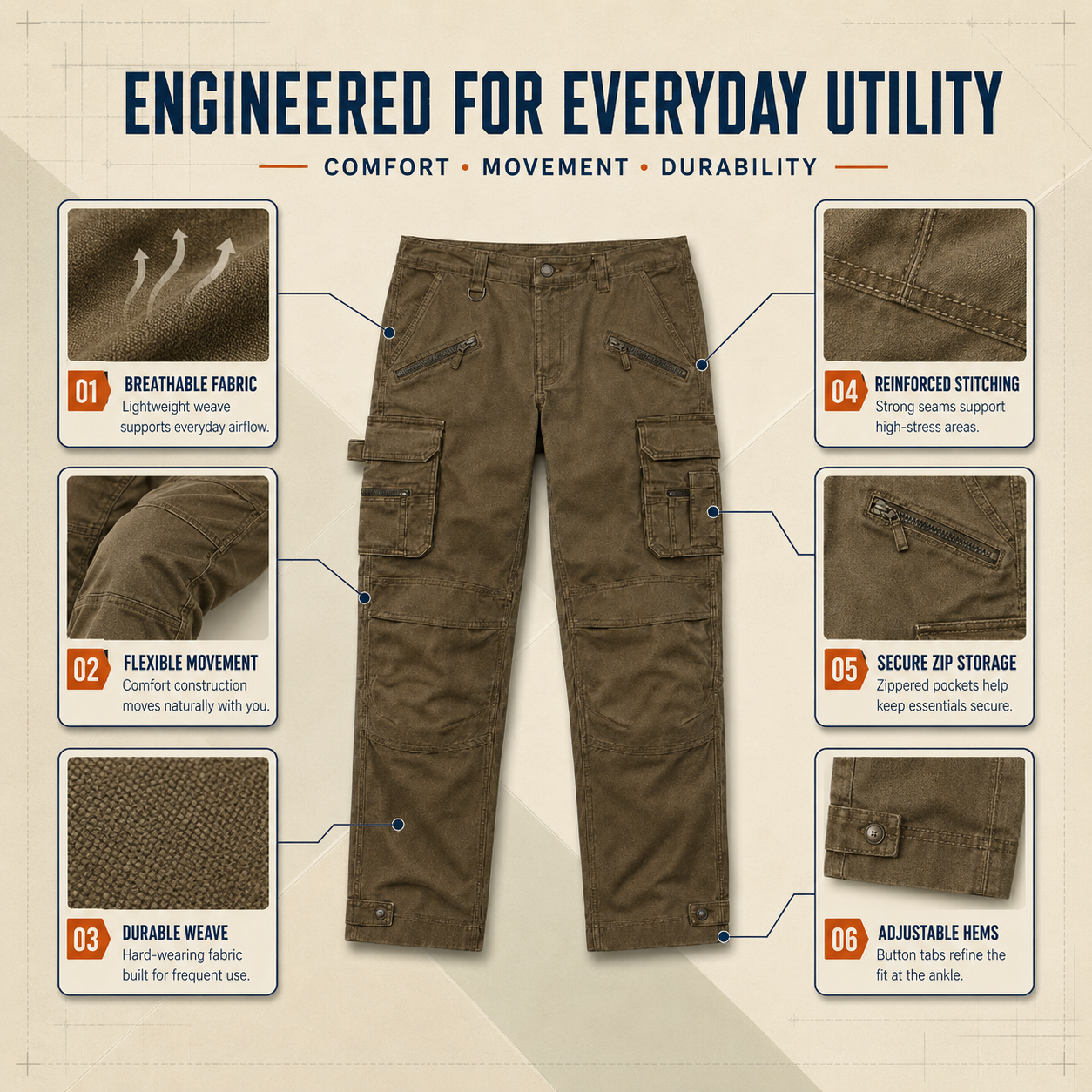 Men's Multi-Pocket Work Pants Multi-Pack