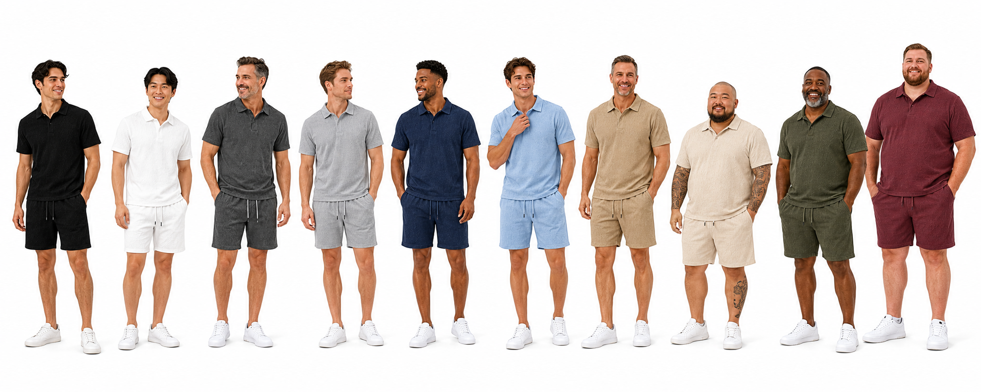  Men’s Textured Jacquard Polo Shirt & Drawstring Shorts Set