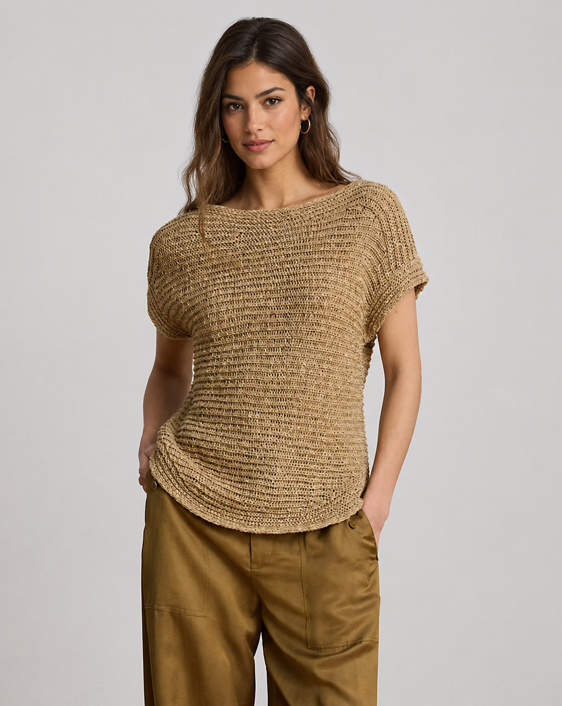 Women's Rib-Knit Short-Sleeve Sweater