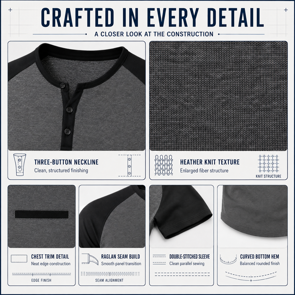 Men's Cotton Henley Short Sleeve Casual T-Shirts