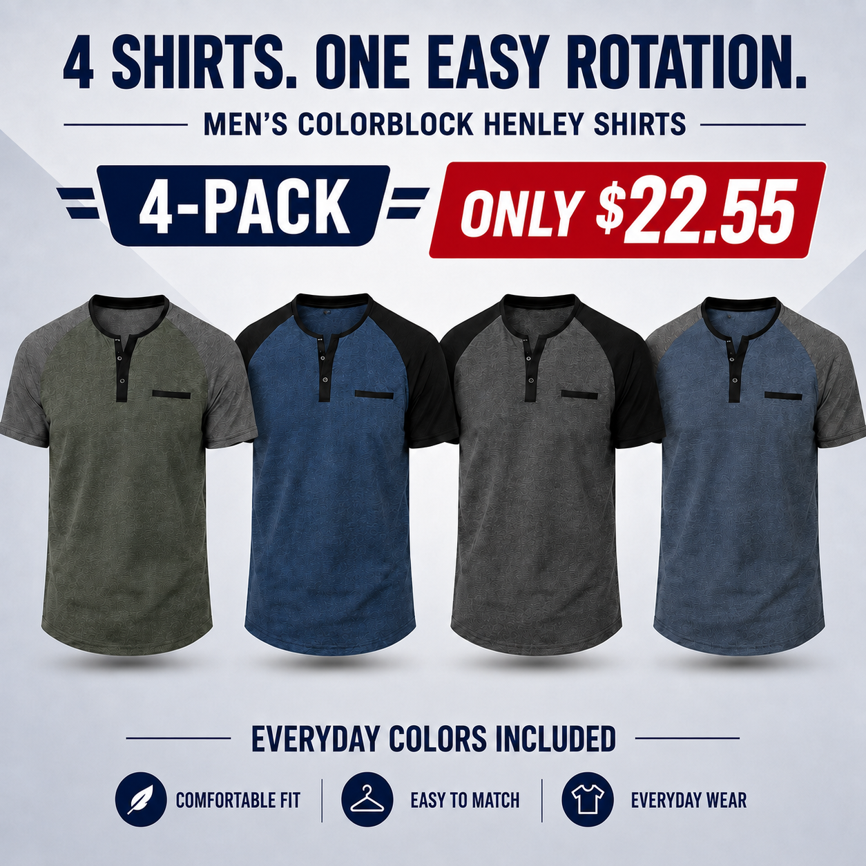 Men's Cotton Henley Short Sleeve Casual T-Shirts