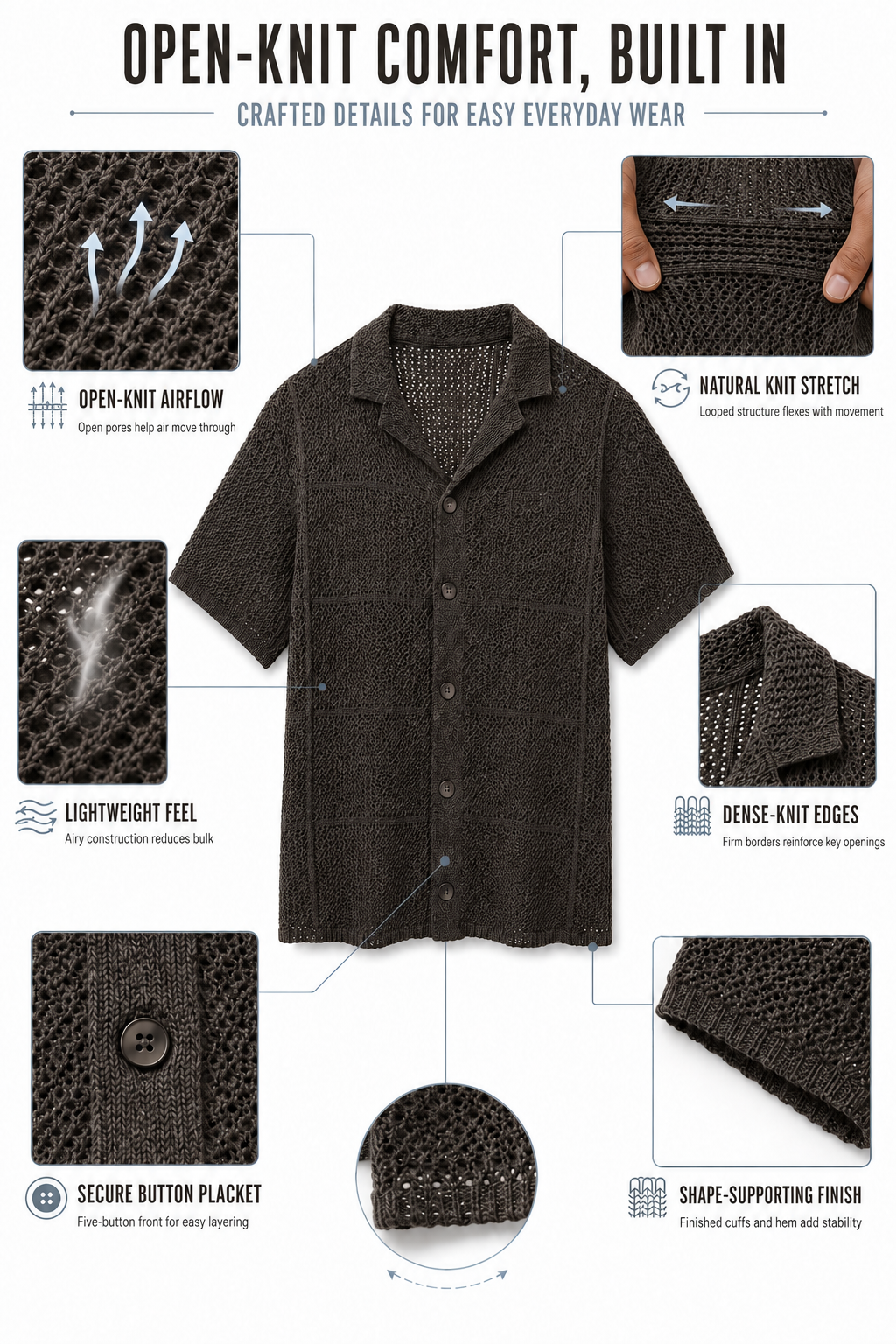 Men’s Open-Knit Short-Sleeve Shirt