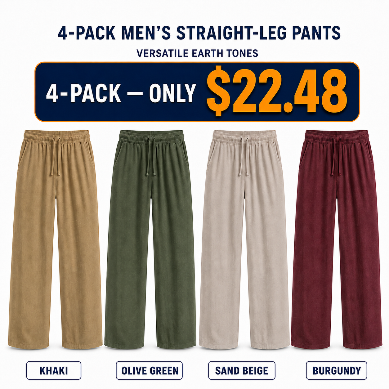 Men's Straight-Leg Drawstring Pants Multi-Pack