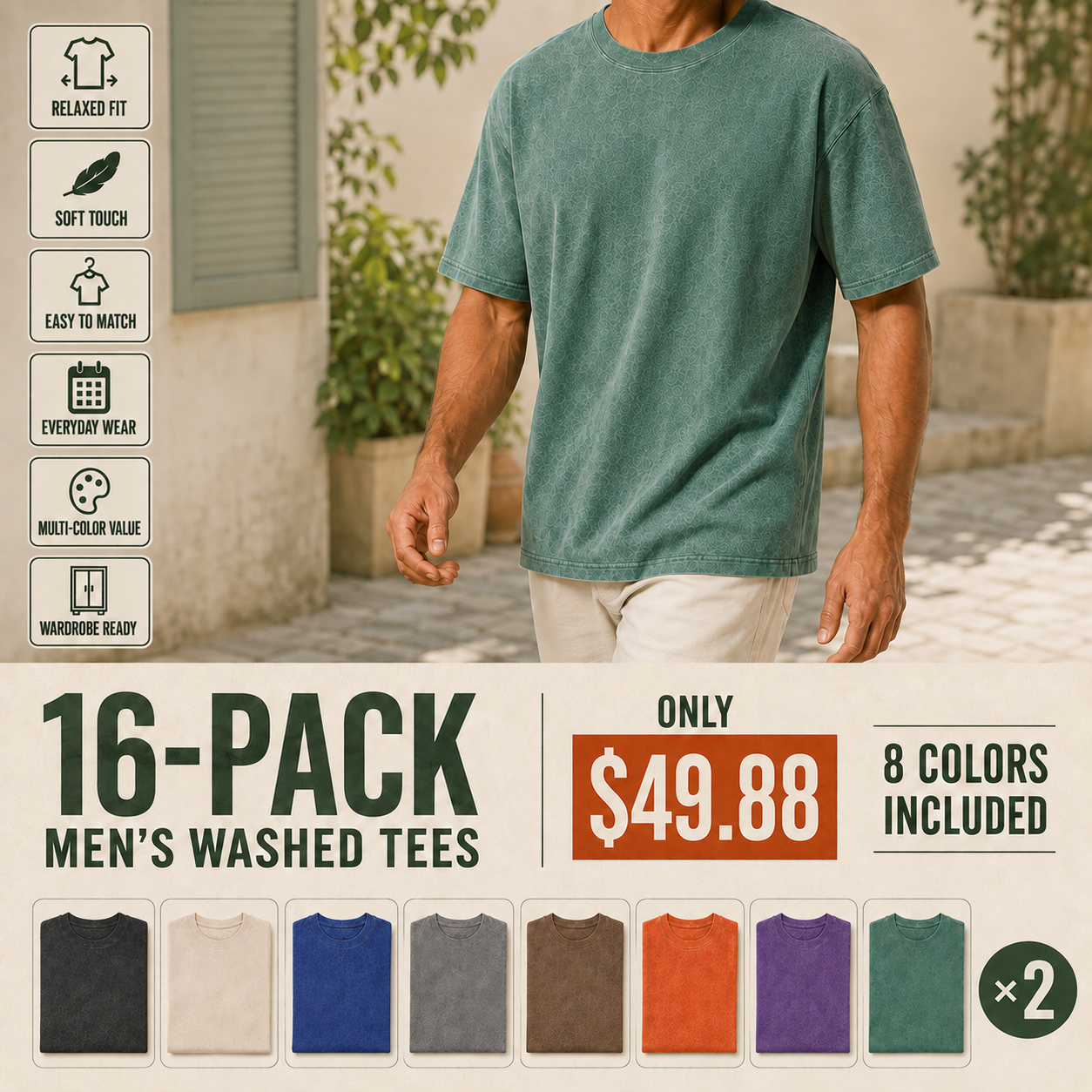 Oversized Tshirts for Men 100 Cotton CrewNeck Short Sleeve Vintage Washed BasicLoose Tees