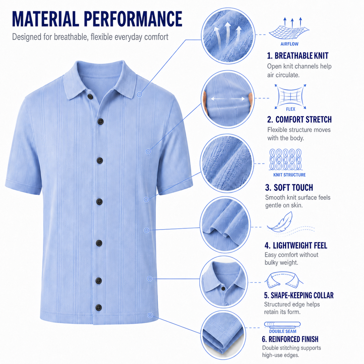 Men’s Ribbed Knit Button-Front Polo Shirt