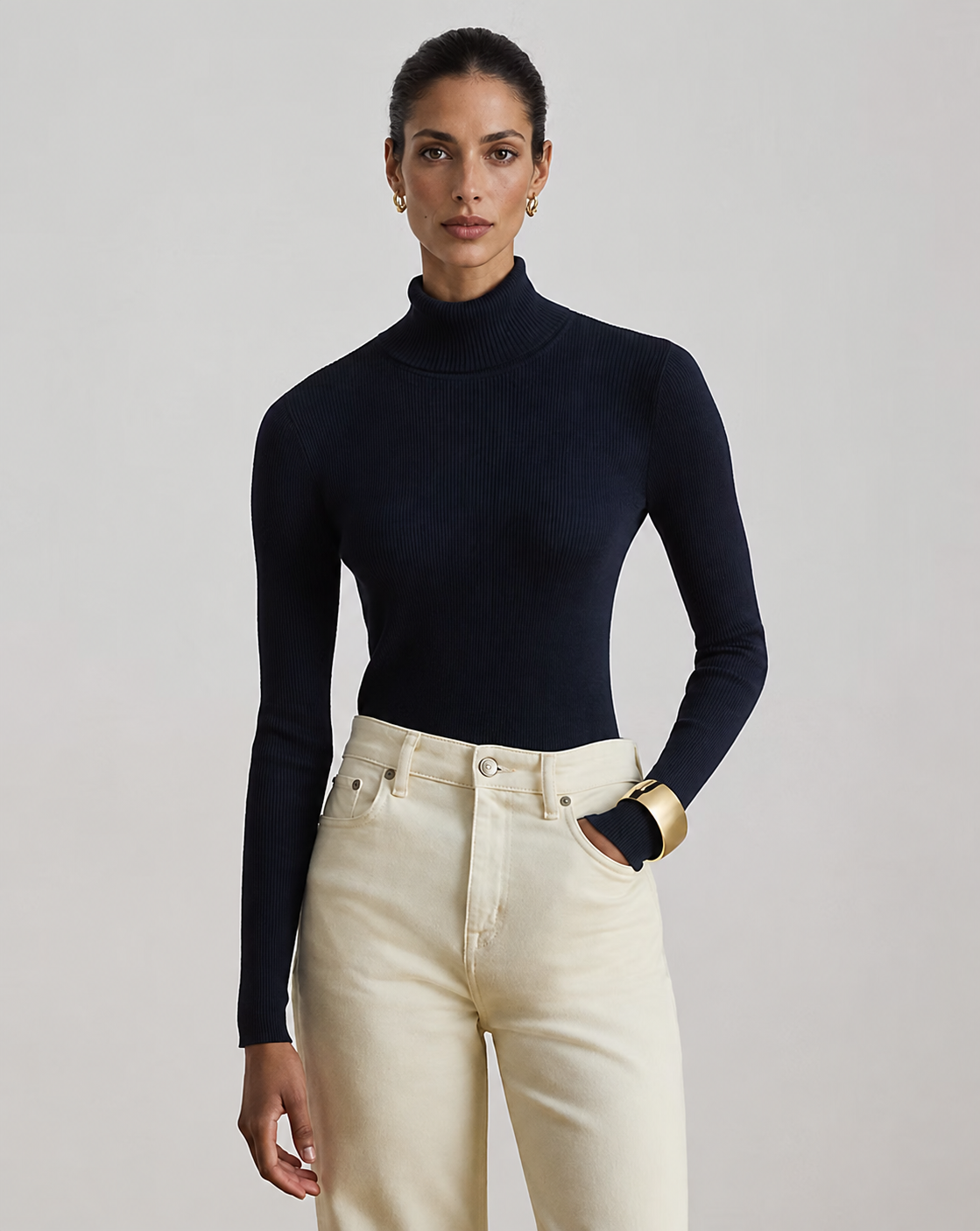 Women's Cotton-Blend Ribbed Turtleneck