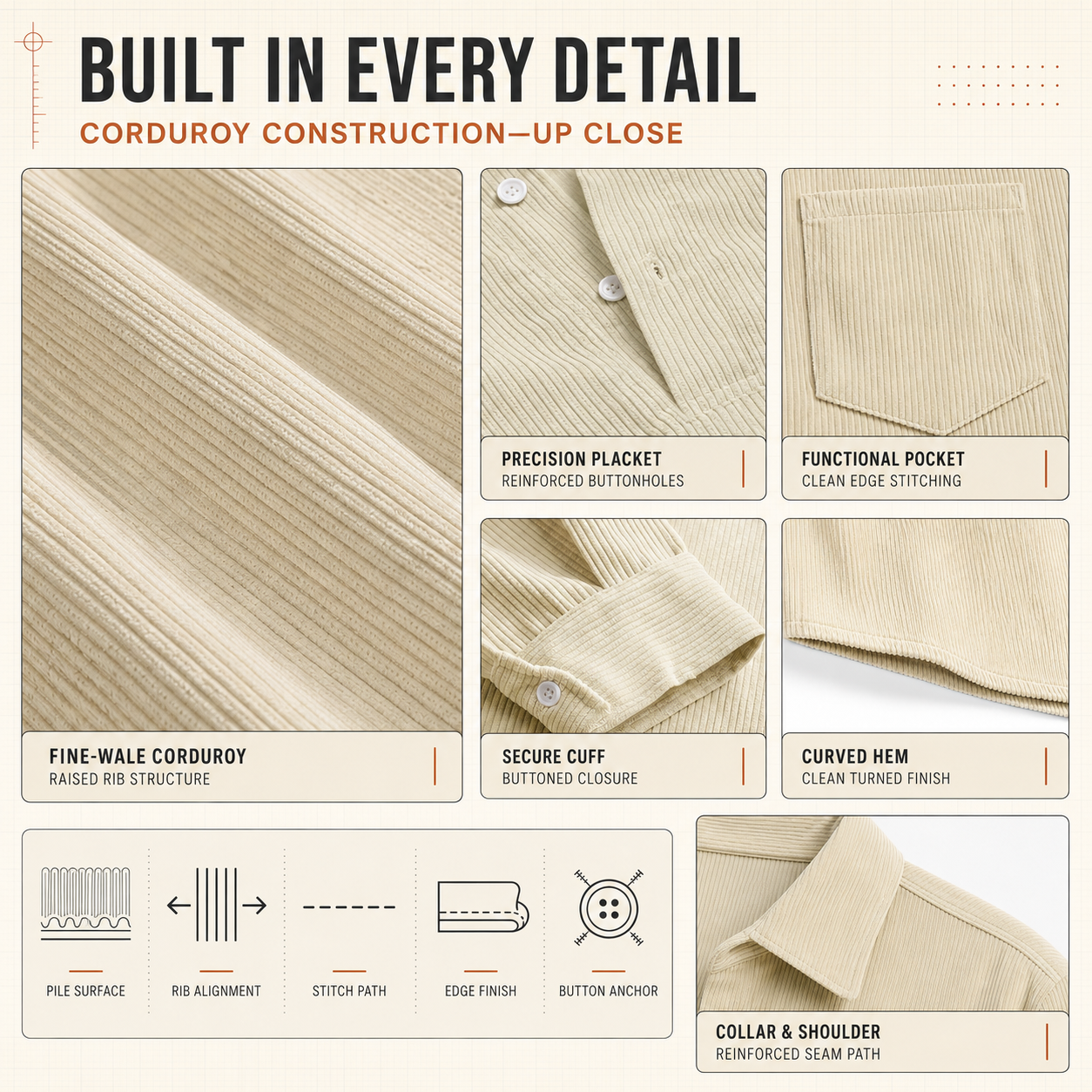 Men's Plain Pocket Half Button Corduroy Shirt, Casual Comfy Regular Fit Long Sleeve Collared Top For Fall & Winter, Men's Clothes For Daily Wear