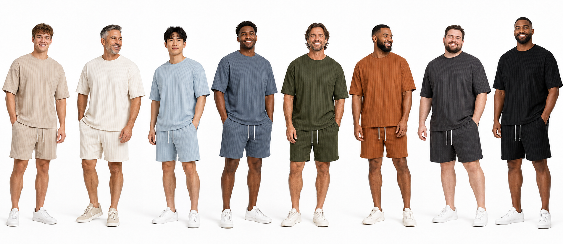 Men's Loose Fit 2-Piece Summer Set, Oversized Textured Tee with Relaxed Fit Drawstring Shorts