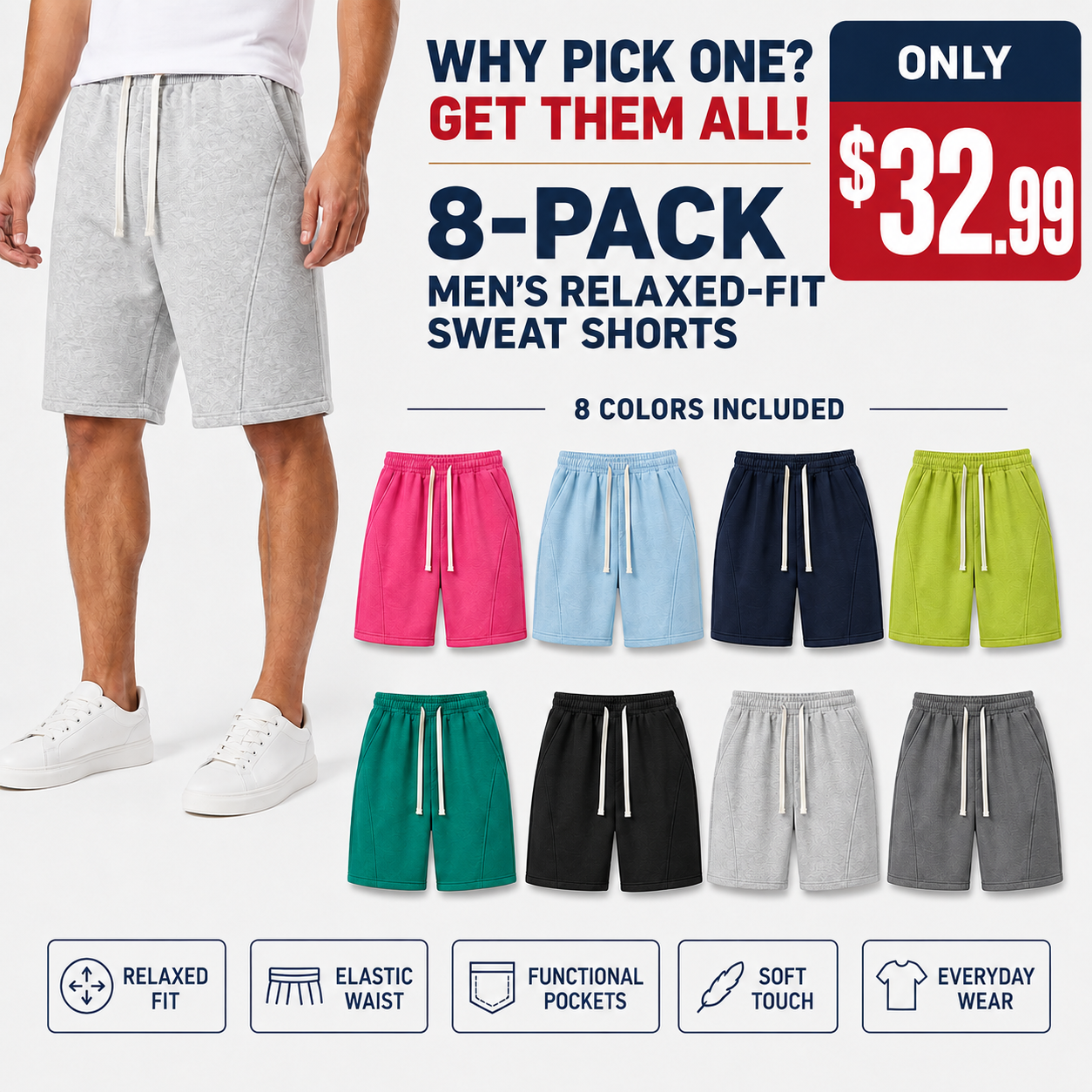 Men's Solid PockeWaist Shorts,Lightweight Breathable Shorts, Casual BreathableComfortable Shorts for Running Gym Workout