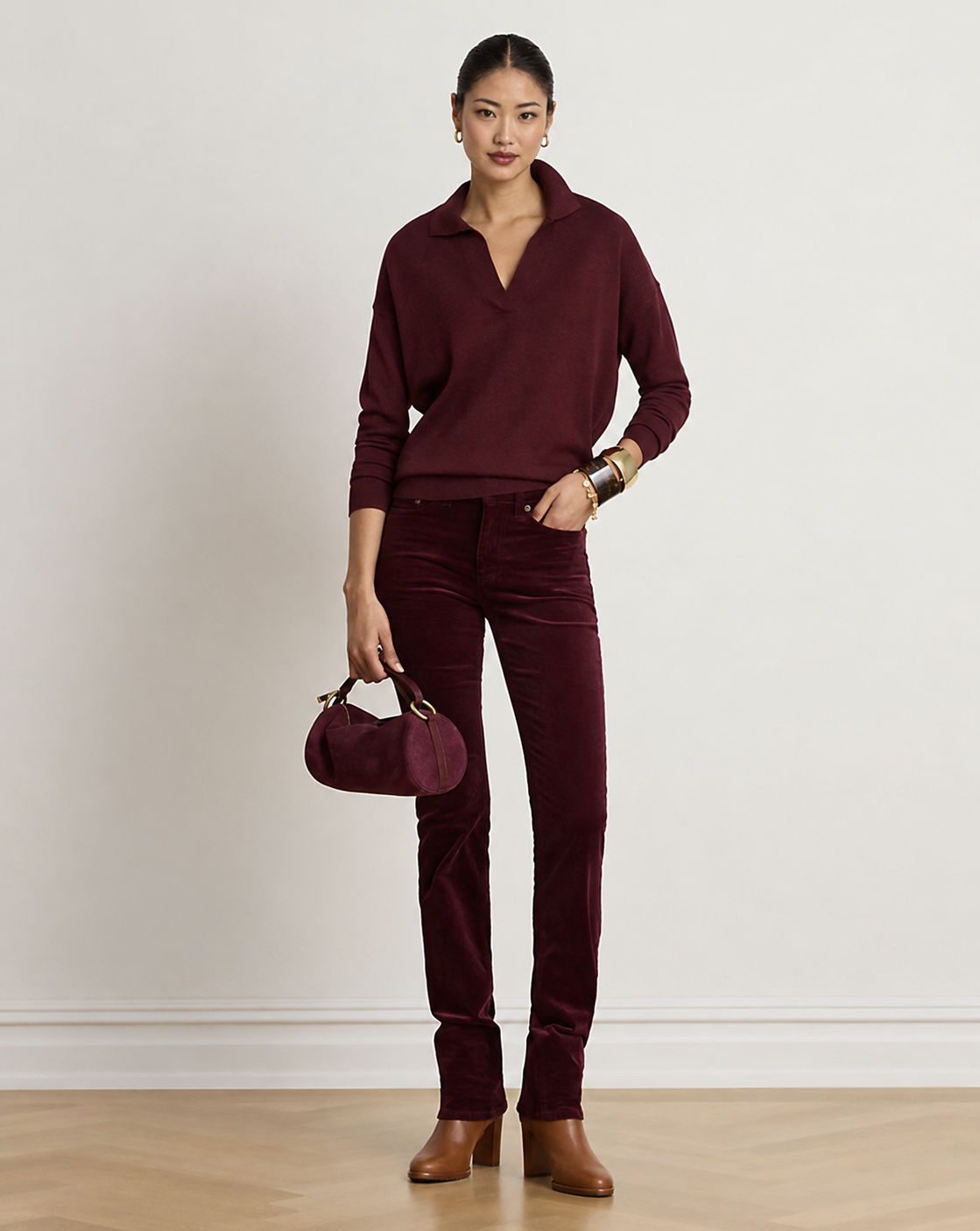 Women's Mid-Rise Corduroy Slim Straight Pant