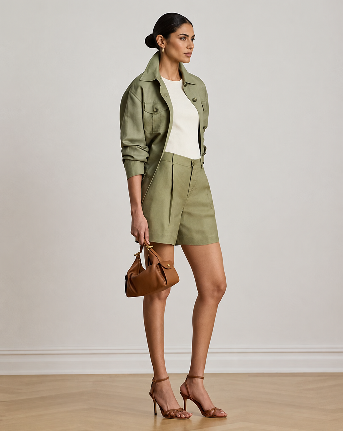 Women's Pleated Linen-Blend Twill Short