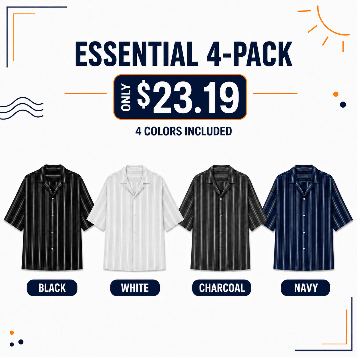 Men's Striped Summer Camp-Collar Shirts Multi-Pack