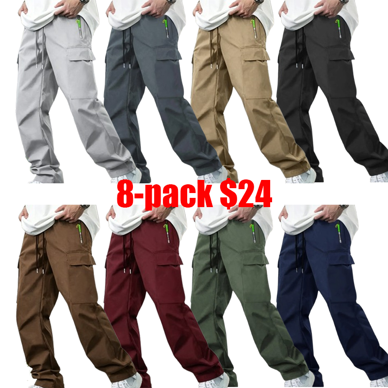 Men's Big & Tall Loose Cargo Pants – Elastic Drawstring Multi-Pocket Casual Streetwear for Outdoor & Daily Wear