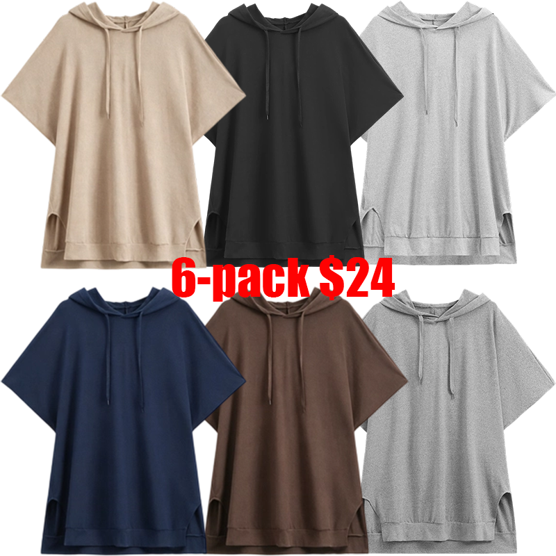 Women's Baggy Hoodie Top – Boxy Relaxed Dolman Sleeve Longline Tunic with Side Slits