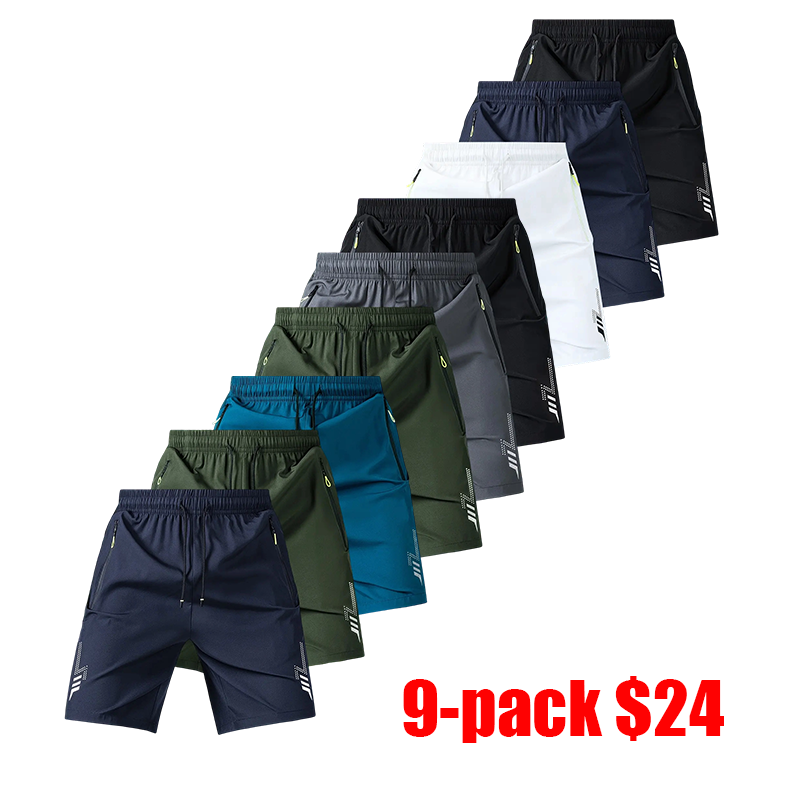 Men's 3-Pack Reflective Print Shorts – Fitted Athletic Running Shorts with Zipper Pockets