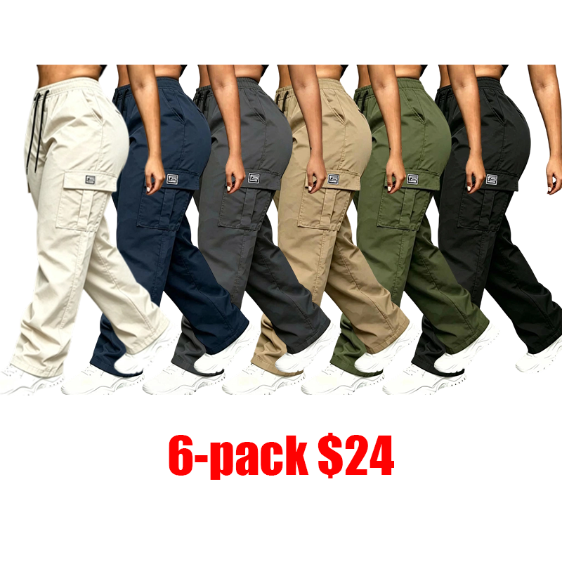 Women's 3-Pack Loose Cargo Pants – Drawstring Large Pockets Slimming Casual Athletic Trousers