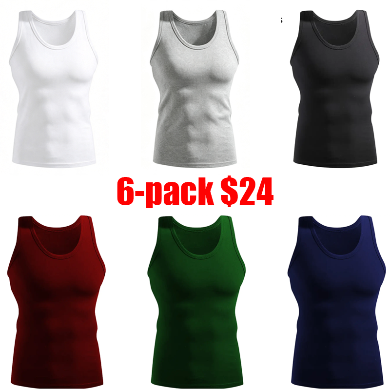 Men's 6-Pack Sleeveless Tank Top – Snug Fit Performance Tee for Gym & Daily Wear