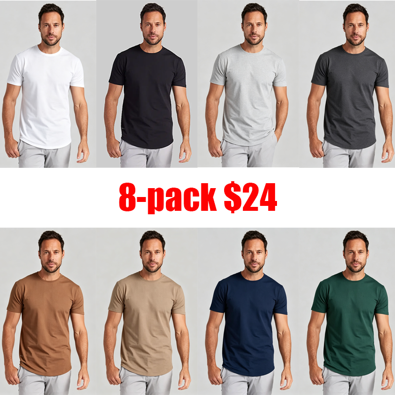 Men's 8-Pack Fitted Crewneck T-Shirt – 4-Way Stretch Wrinkle-Resistant Streetwear Basic Tee