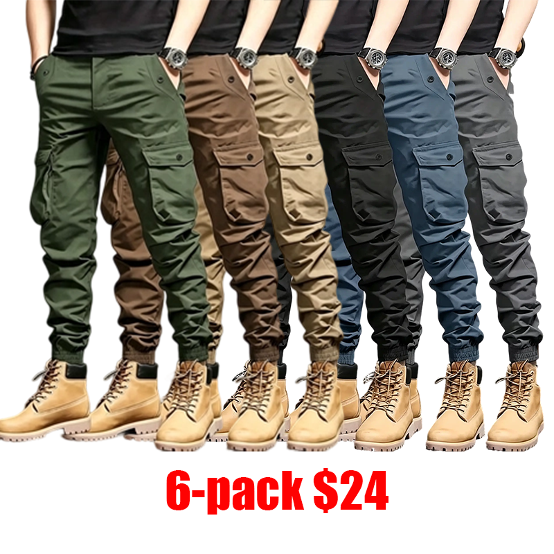 Men's 6-Pack Cargo Joggers – Multi-Color Multi-Pocket Tactical Casual Pants for Outdoor Work