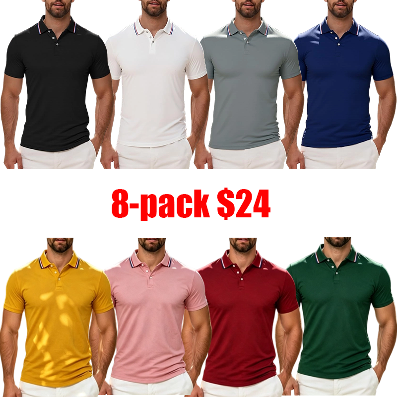 Men's 8-Pack Slim-Fit Polo Shirts – Short Sleeve Casual Fashion Tees