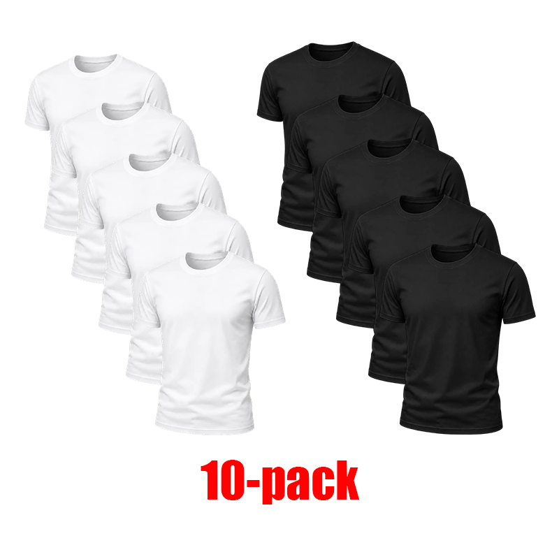 10-Pack Cotton Crew Neck Tees – Unisex White Blank T-Shirts for Custom Printing & Everyday Wear