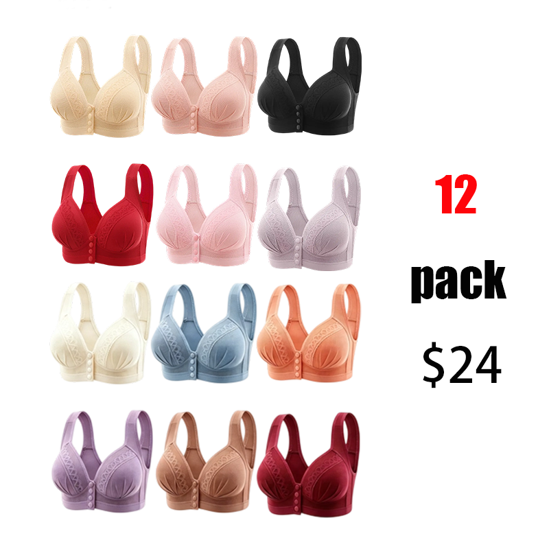 Women's 6-Pack Front Closure Push-Up Bra – Jacquard Full Coverage Unlined Seamless Underwire Bra for Daily Wear
