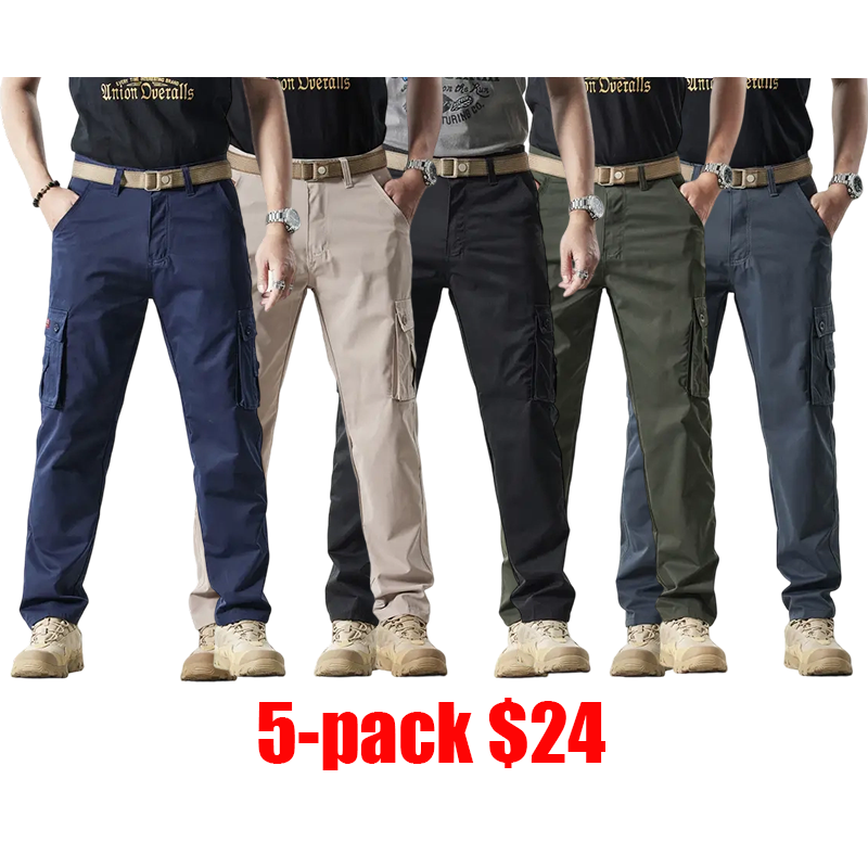 Men's Fitted Utility Khakis – Straight-Leg Solid-Color Multi-Pocket Casual Pants