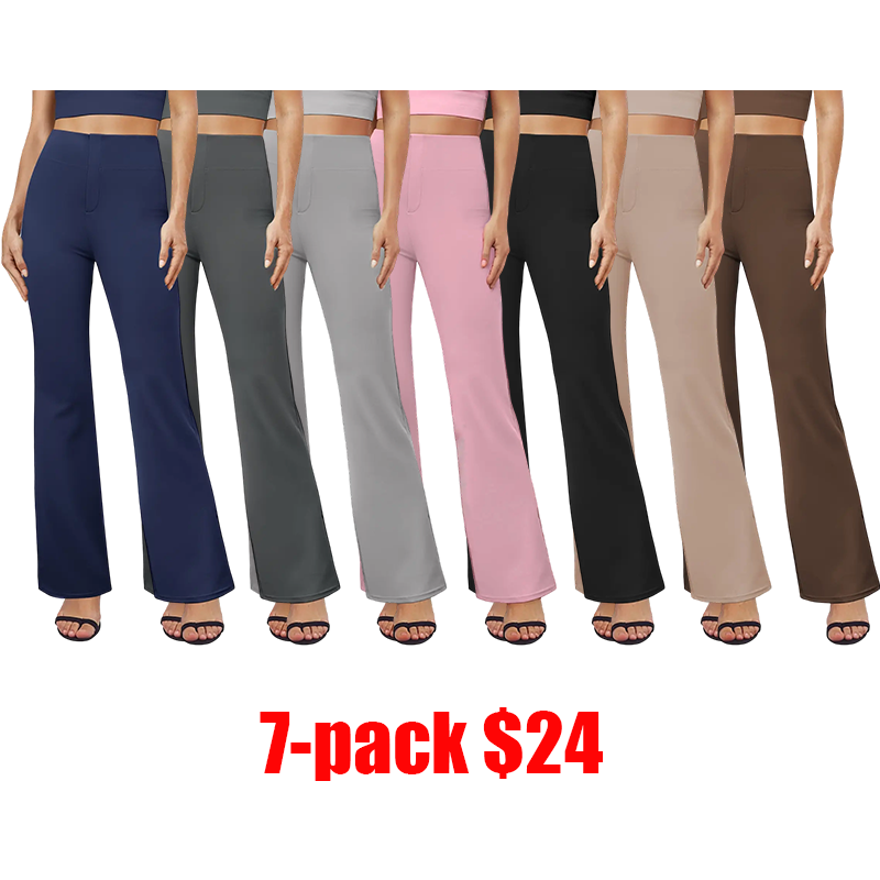 Women's High-Waisted Flared Yoga Pants – Tummy Control with Back Pockets for Office & Everyday