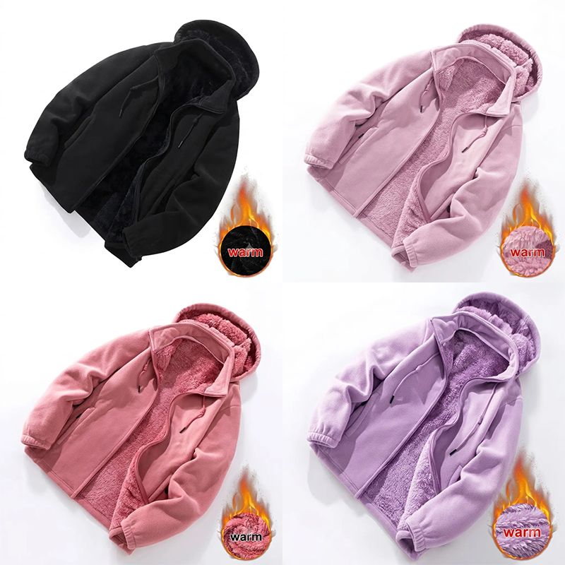 Women's 4-Pack Warm Fleece Jacket – Hooded Thick Lined Casual Winter Cardigan