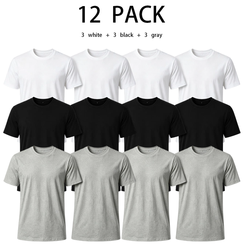 Unisex 12-Pack Cotton Blend Crew Neck T-Shirts – Loose-Fit Baggy Short Sleeve Basic Tees