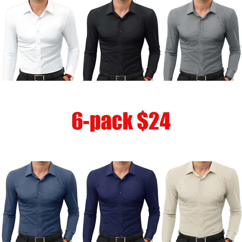 Men's Stretch Dress Shirt – Quick-Dry Anti-Wrinkle Slim Long-Sleeve Business Casual Top, Worldwide Shipping
