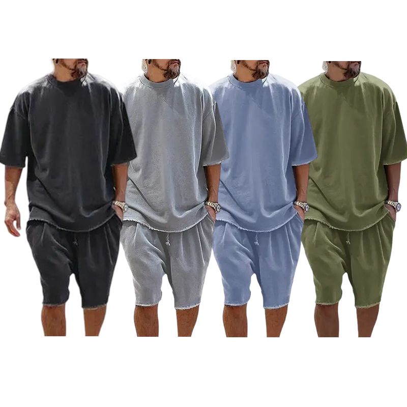 Men's 2-Piece Casual Set – Moisture-Wicking Quick-Dry Anti-Odor Cotton Textured Top & Bottom