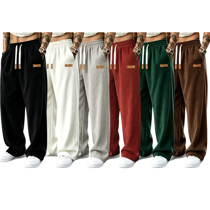 Men's 3-Pack Wide Leg Athletic Pants – Loose Drawstring Casual Streetwear Pants with Leather Tag