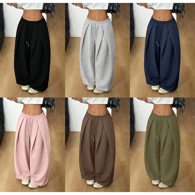 Women's Wide Leg Sweatpants – Drawstring Elastic Waist Casual Sporty Streetwear
