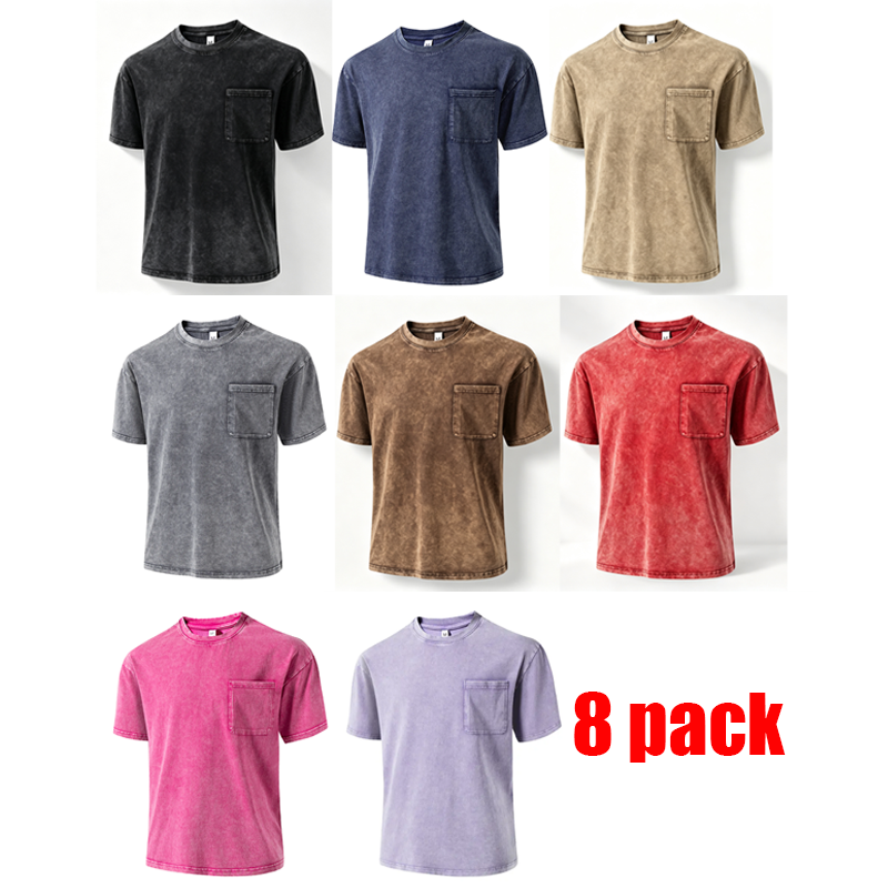 Men's 8-Pack Vintage Cotton Tees – Unisex Crew Neck Short Sleeve Casual T-Shirts