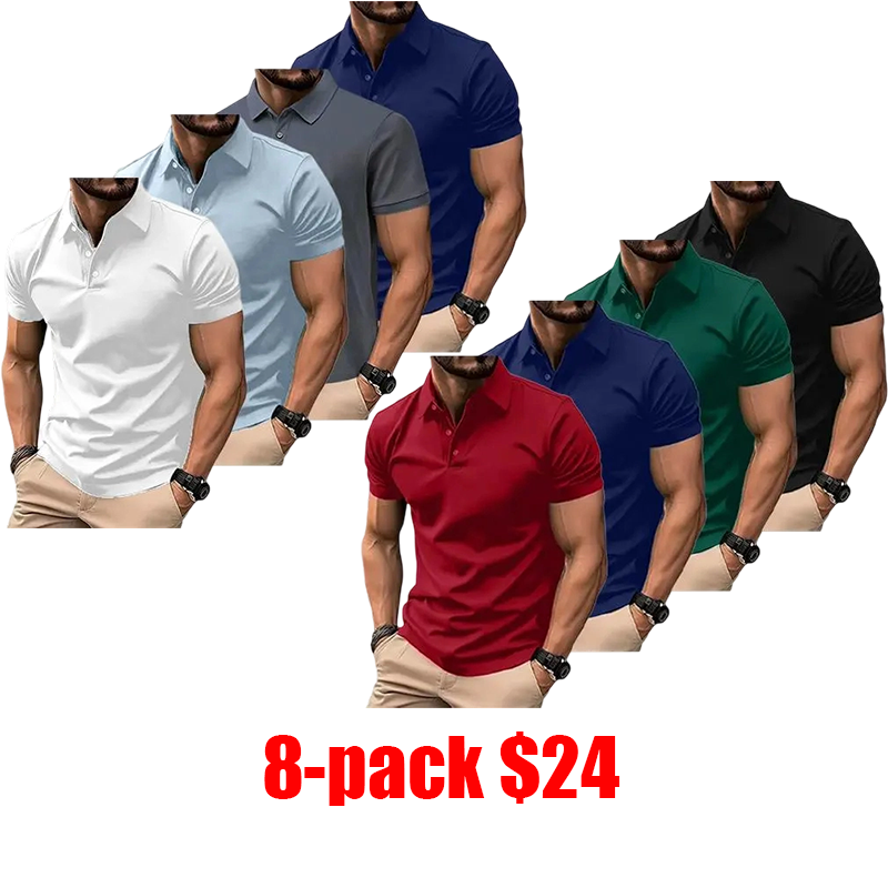 Men's 4-Pack Business Polo Shirts – Soft Stretch Comfortable Casual Polyester Tees