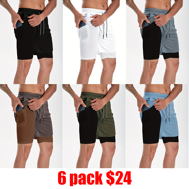 Men's 2-in-1 Drawstring Shorts – Athletic Summer Shorts with Towel Loop & Pockets