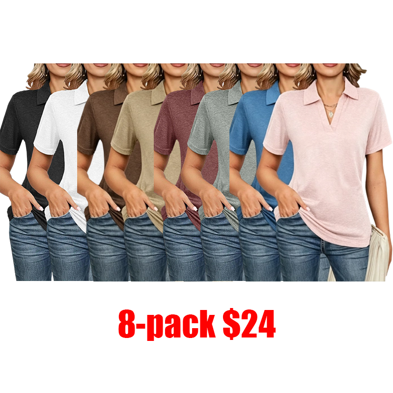 Women's 4-Pack Solid Polo Shirts – Short Sleeve Collared Casual Summer Tops