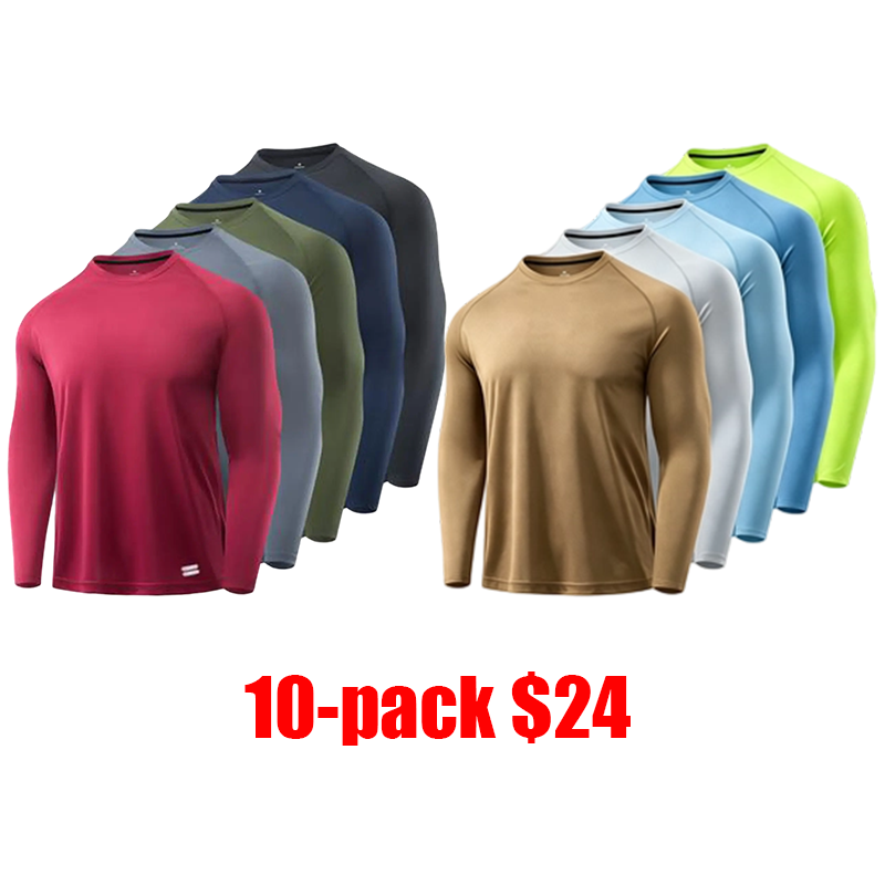 men's 10-Pack Long Sleeve Athletic T-Shirts – Quick-Dry Moisture-Wicking Workout Tops