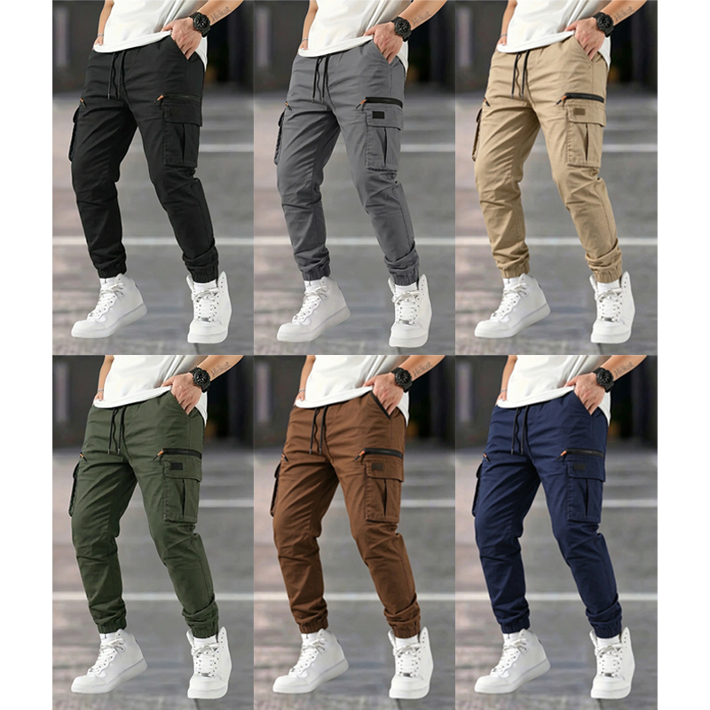 Men's 6-Pack Outdoor Cargo Pants - Tactical Straight-Tapered, Zip Pockets, All-Season