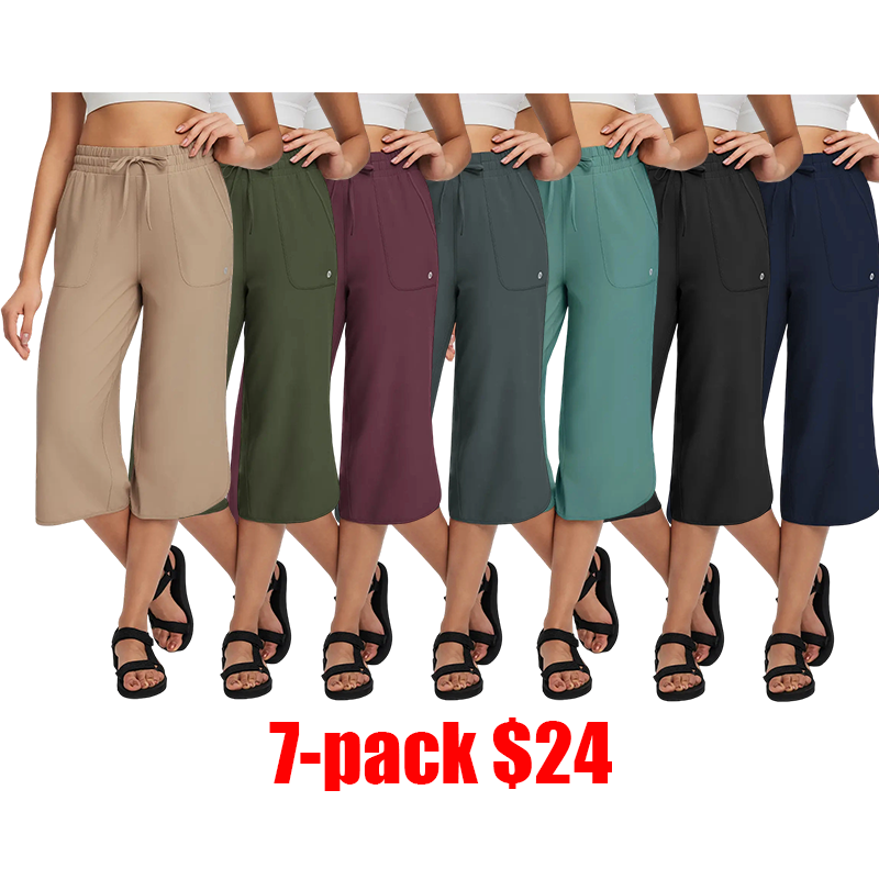 Women's Wide Leg Capri Pants – High Waisted Tummy Control with Deep Pockets, Quick Dry UPF 50+ for Travel & Daily Wear
