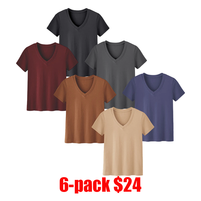 6-Pack Women's Plus Size V-Neck T-Shirts – Lightweight Breathable Loose Fit Casual Tops