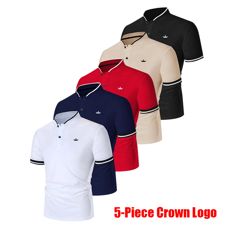 5-Pack Men's Contrast Trim Polo Shirts – 100% Cotton Short Sleeve Half Zip Golf Casual Tops