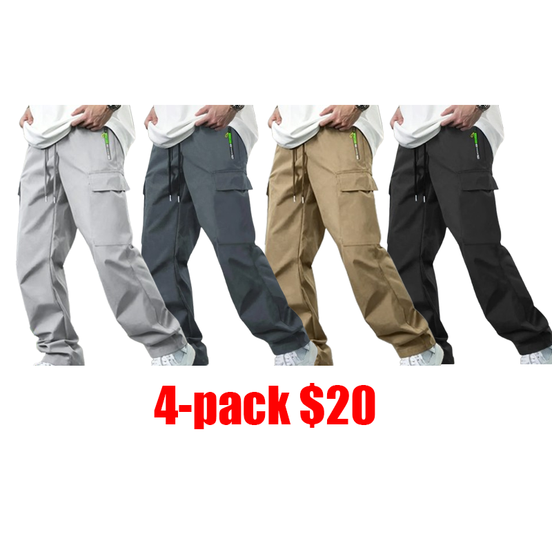 Men's Big & Tall Loose Cargo Pants – Elastic Drawstring Multi-Pocket Casual Streetwear for Outdoor & Daily Wear