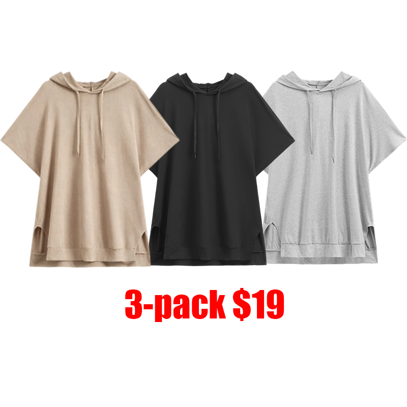 Women's Baggy Hoodie Top – Boxy Relaxed Dolman Sleeve Longline Tunic with Side Slits