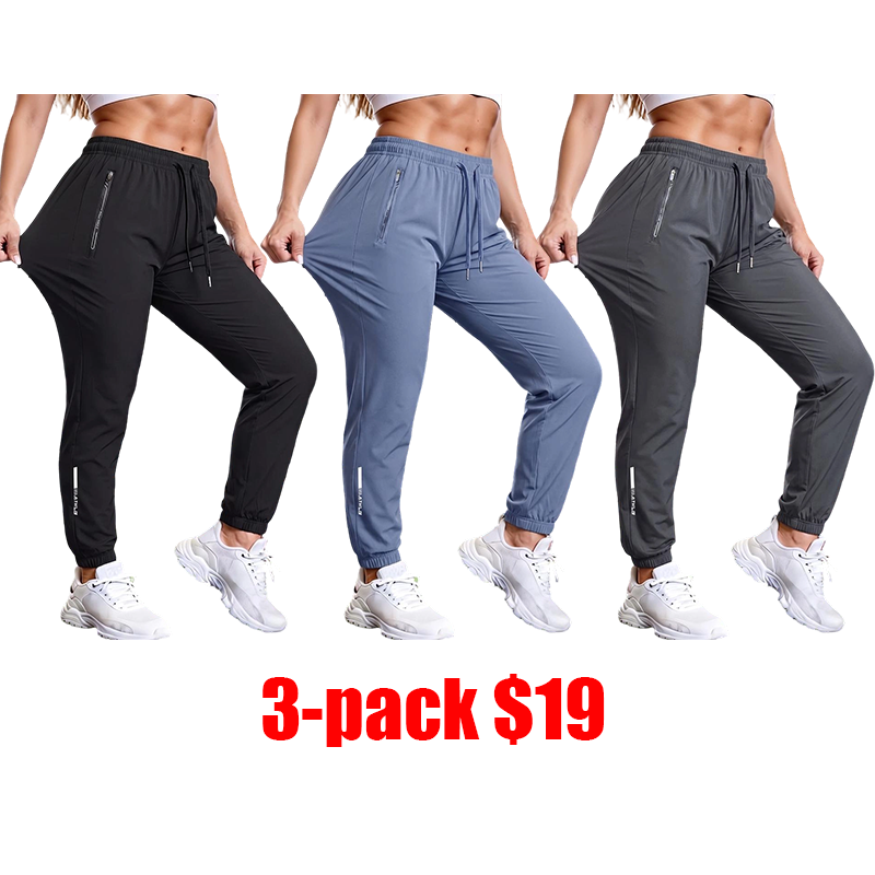 Women's 6-Pack Casual Long Pants – Elastic Waist Drawstring Zippered Pocket Sporty Trousers for All Seasons
