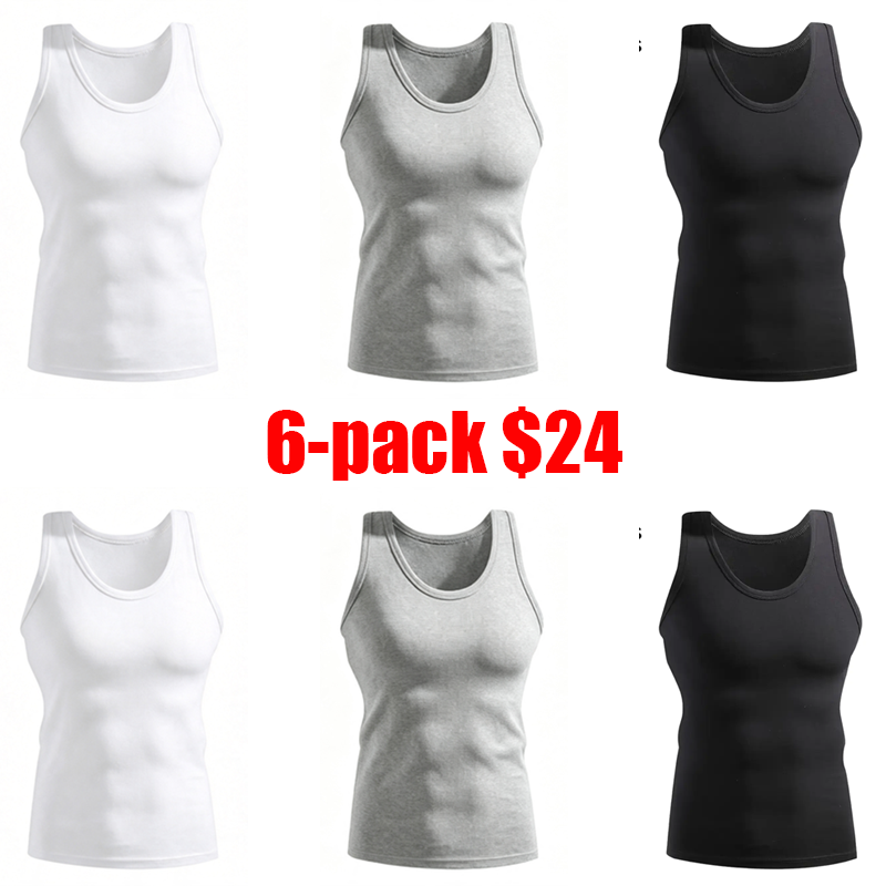 Men's 6-Pack Sleeveless Tank Top – Snug Fit Performance Tee for Gym & Daily Wear