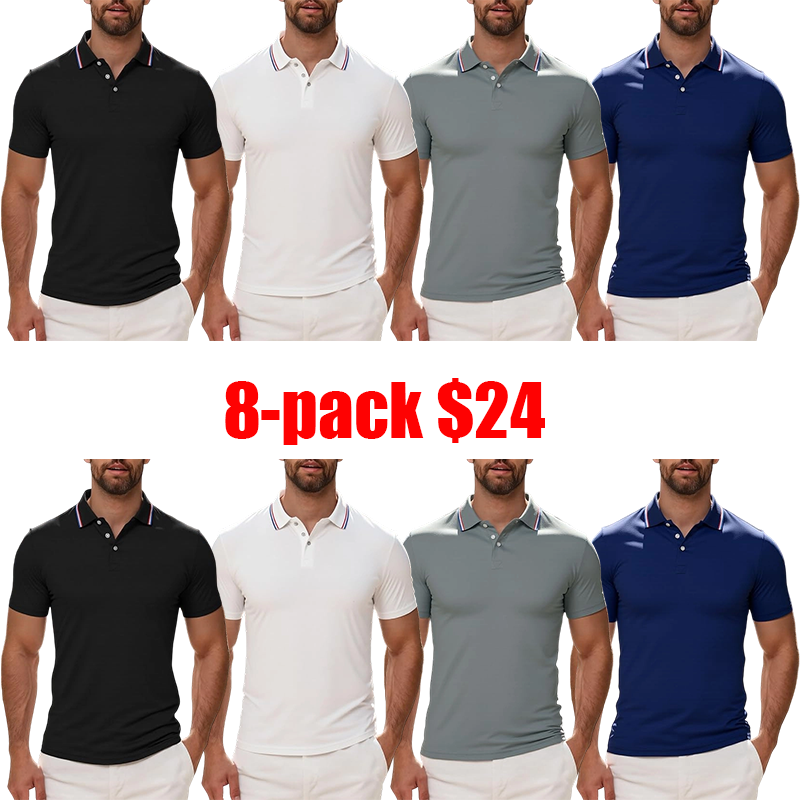 Men's 8-Pack Slim-Fit Polo Shirts – Short Sleeve Casual Fashion Tees