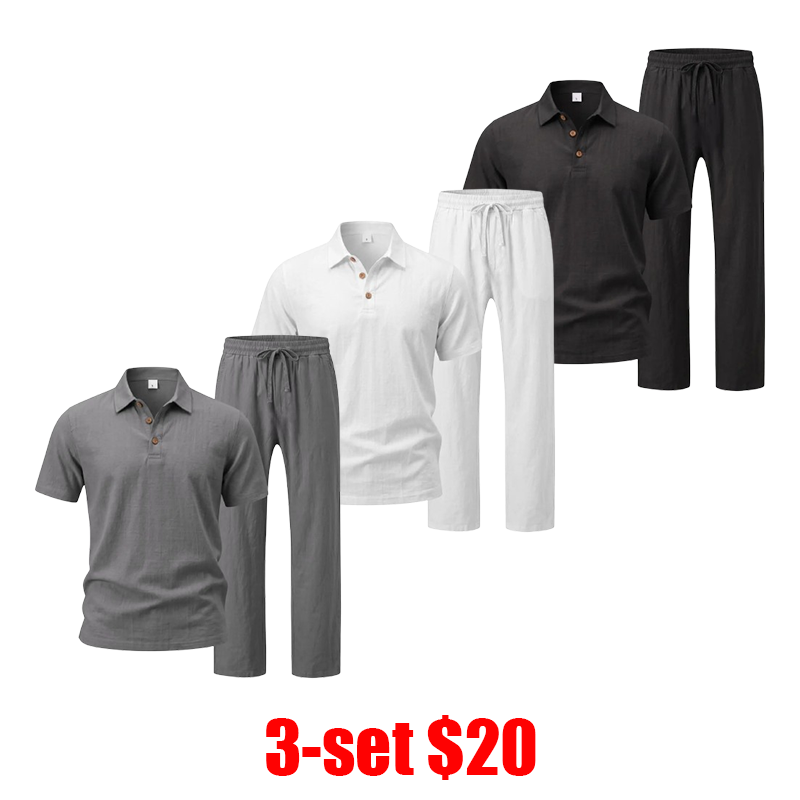 Men's 2-Piece Set – Short Sleeve Button Down Shirt & Loose Pants, Breathable Summer Vacation Outfit