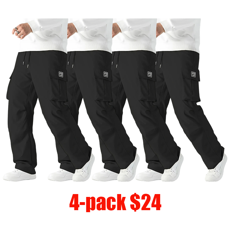Men's 4-Pack Tactical Cargo Pants – Elastic Waist Multi-Pocket Casual Trail Pants